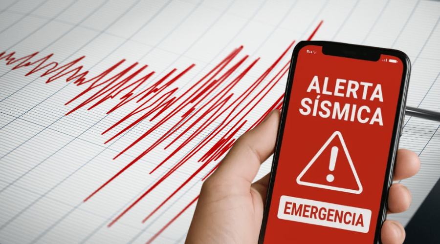 alerta sísmica con un celular en la mano