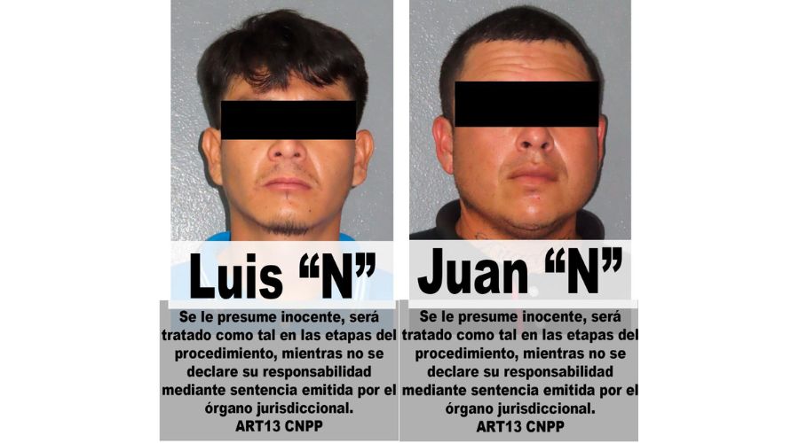 Fotografías de dos personas con el rostro cubierto e información