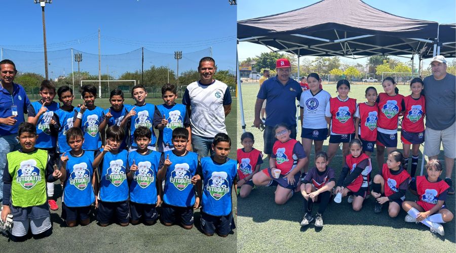 Equipos de futbol infantil posando para la foto