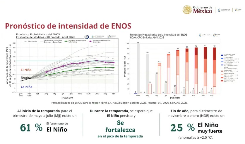 Gráficas indicando la intensidad prevista de ENOS