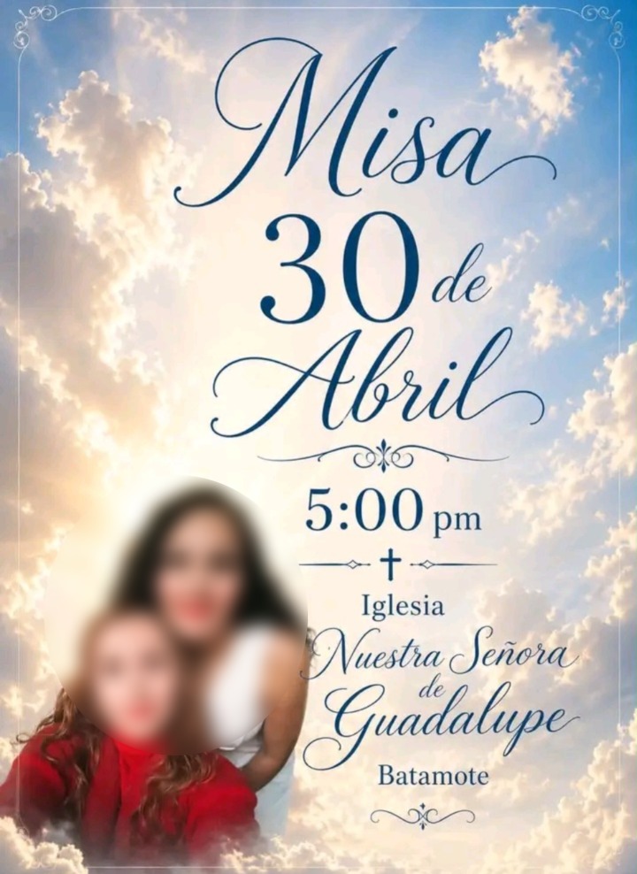 Invitación a misa por el descanso de madre e hija en Culiacán