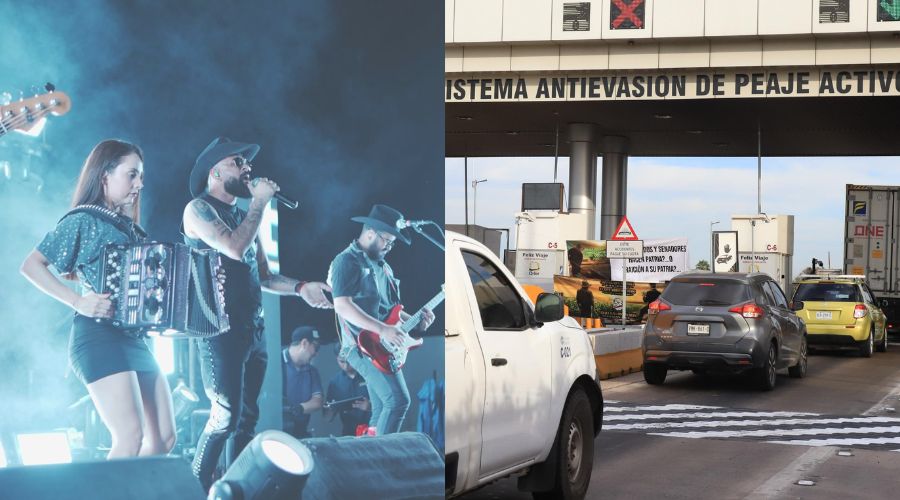 bloqueo de casetas en Sinaloa (derecho), de lado izquierdo un grupo de músicos