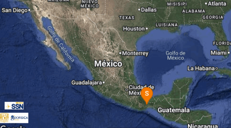 mapa con registro de sismo en Oaxaca