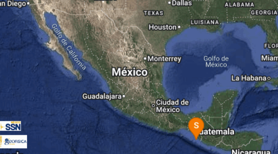 mapa con registro de sismo en Chiapas