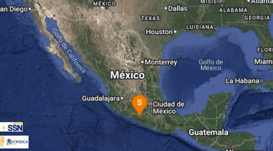 mapa con reporte de sismo en Guerrero