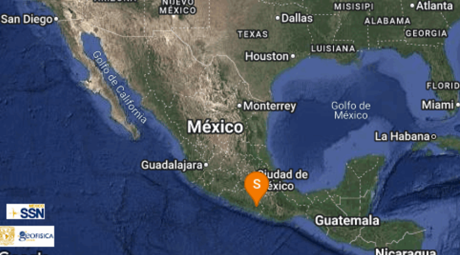 mapa con registro de sismo en Guerrero