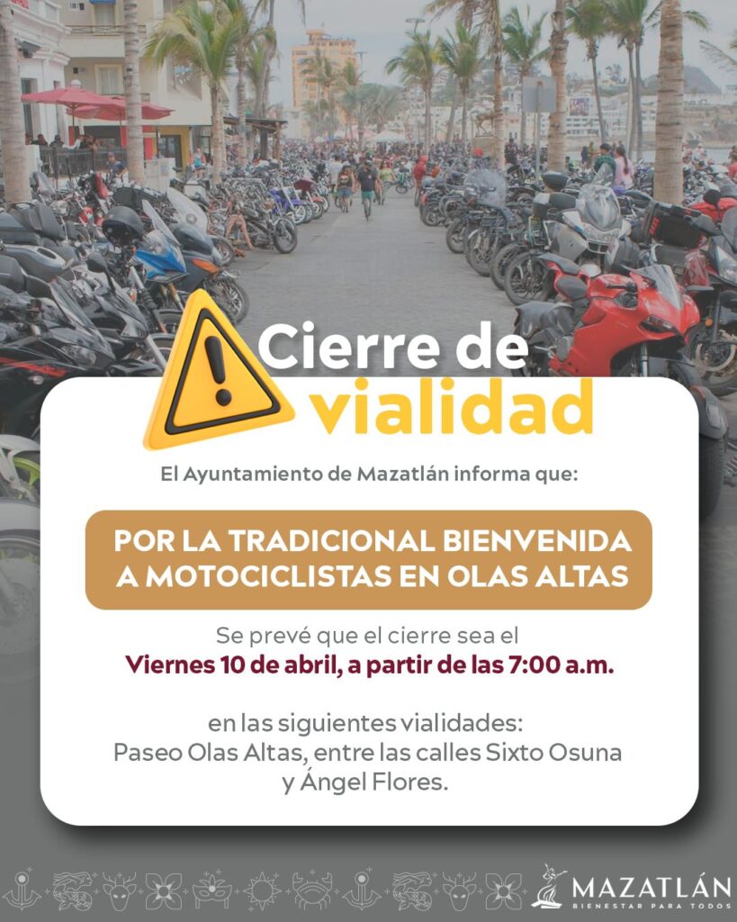 Avisa cierre de vialidad en Olas Altas