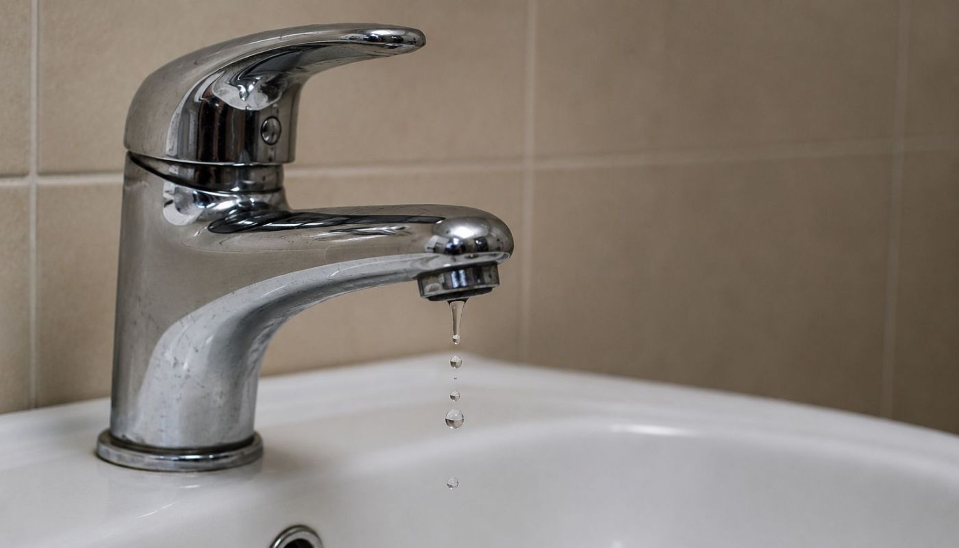 Llave de agua de la que apenas sale una gota