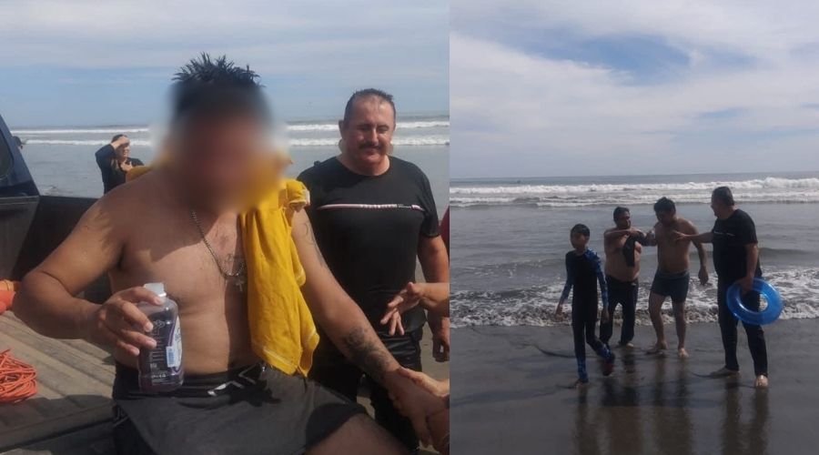 Persona sentada en una unidad de policía con la cara difuminada en la playa