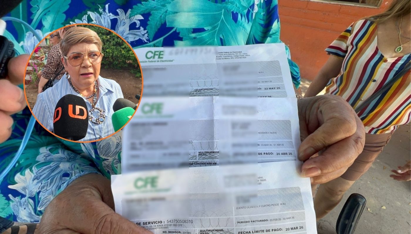 En grande personas sosteniendo recibos de energía eléctrica y en circulo alcaldesa de Guasave