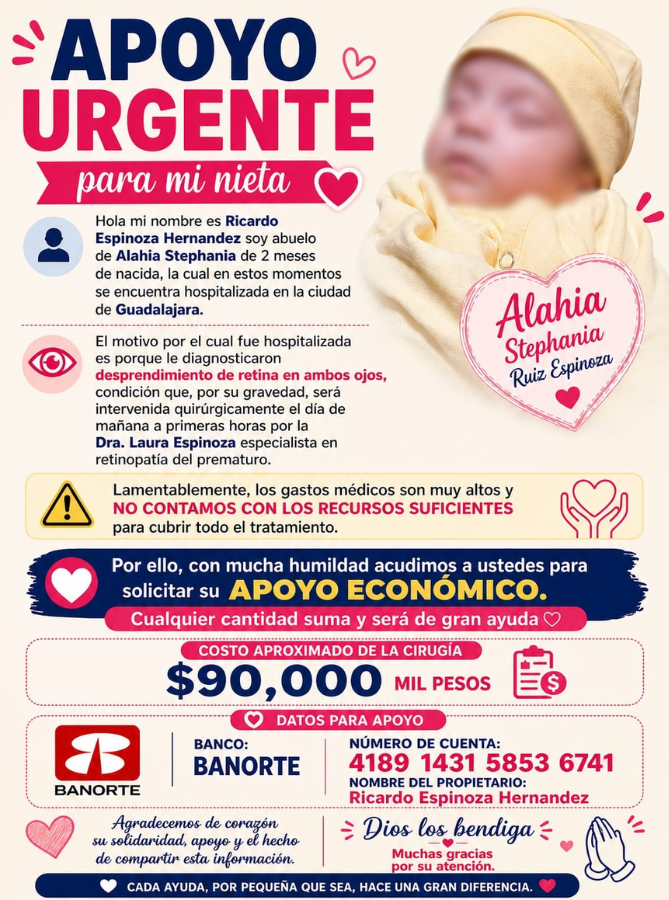 Un llamado a la solidaridad es el que hacen las familias Ruiz Espinoza y Espinoza Virgen a la ciudadanía