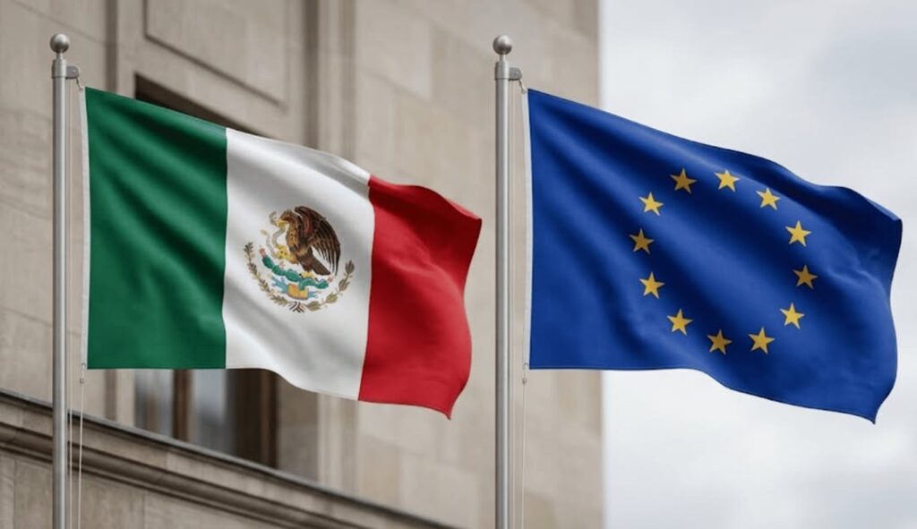 Bandera de México y la Unión Europea