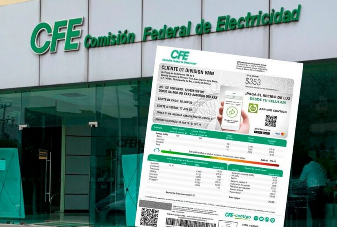 Oficinas de CFE y recibo al frente