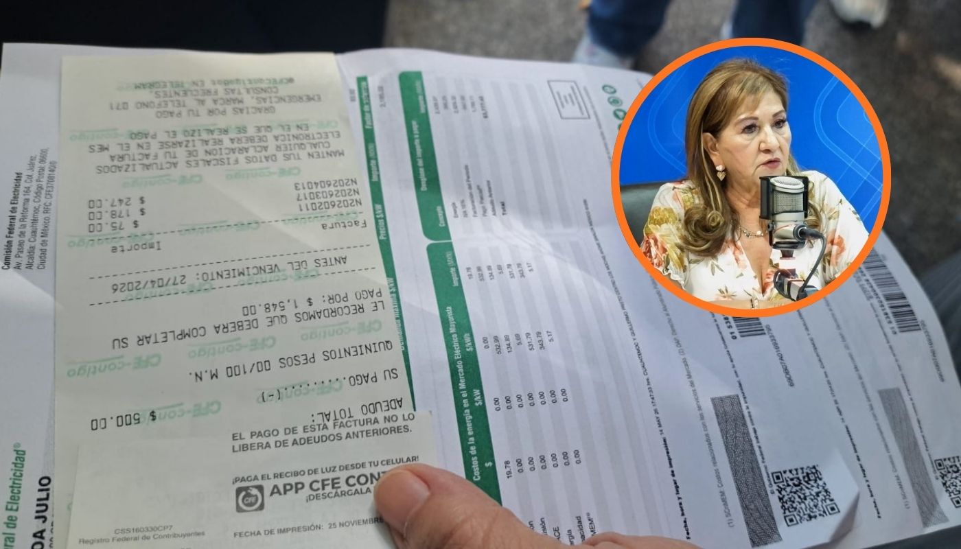 Recibo de la CFE con un circulo con Tere Guerra