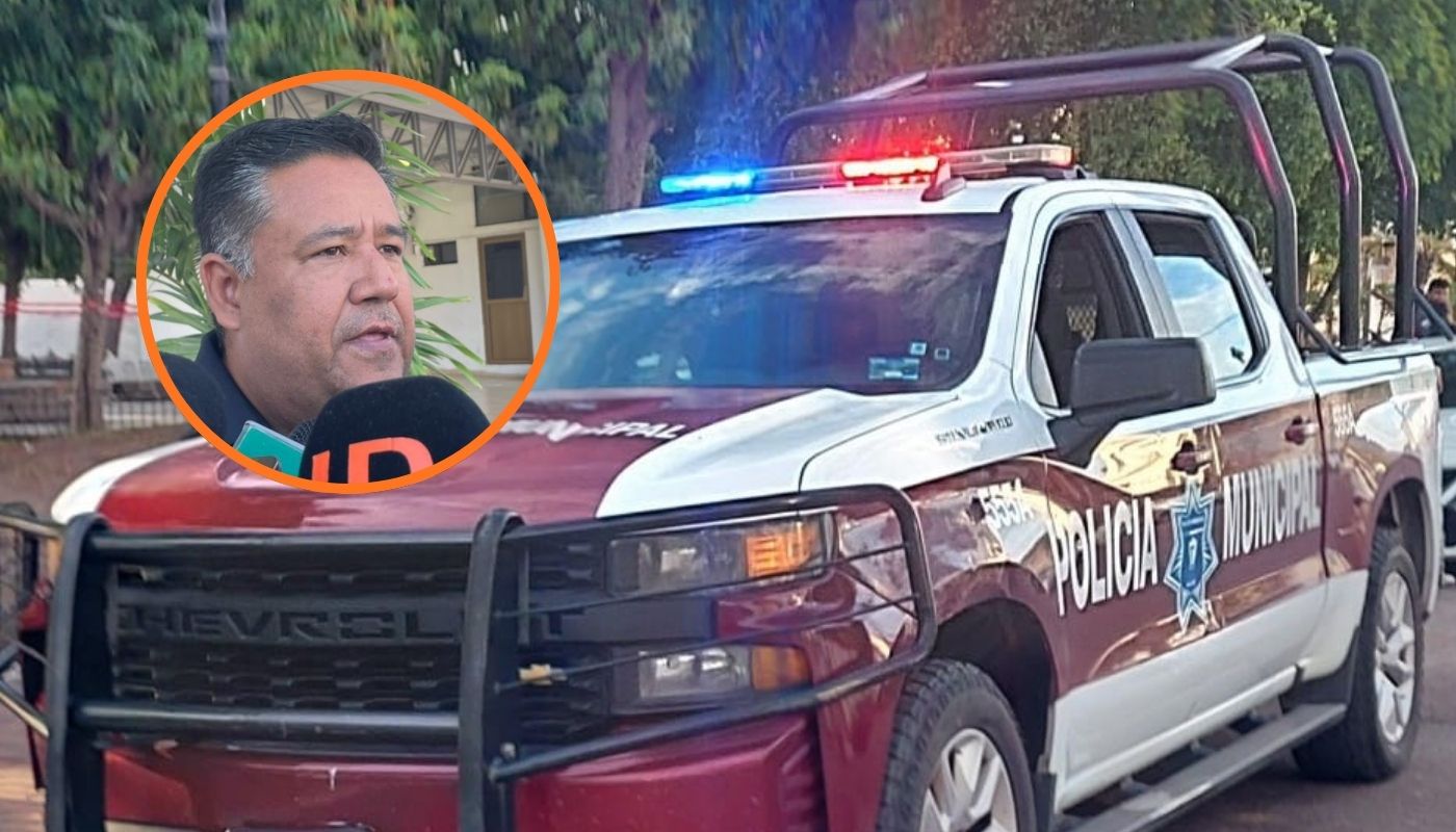 Unidad de la Policía Municipal de Los Mochis con las sirenas encendidas