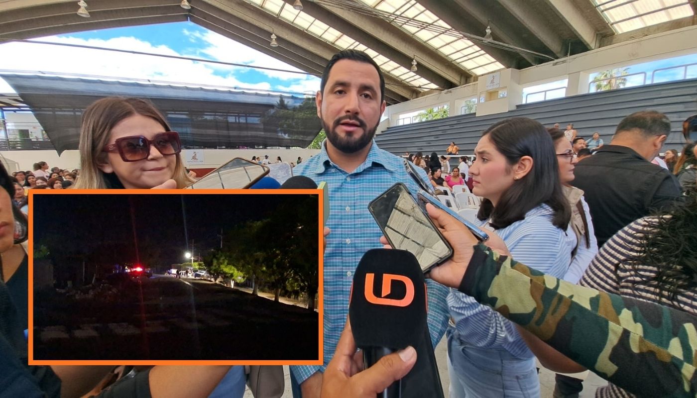 Ulises García Piña, delegado de los Programas del Bienestar en Sinaloa y en un reccuadro una escena de patrullas en una calle