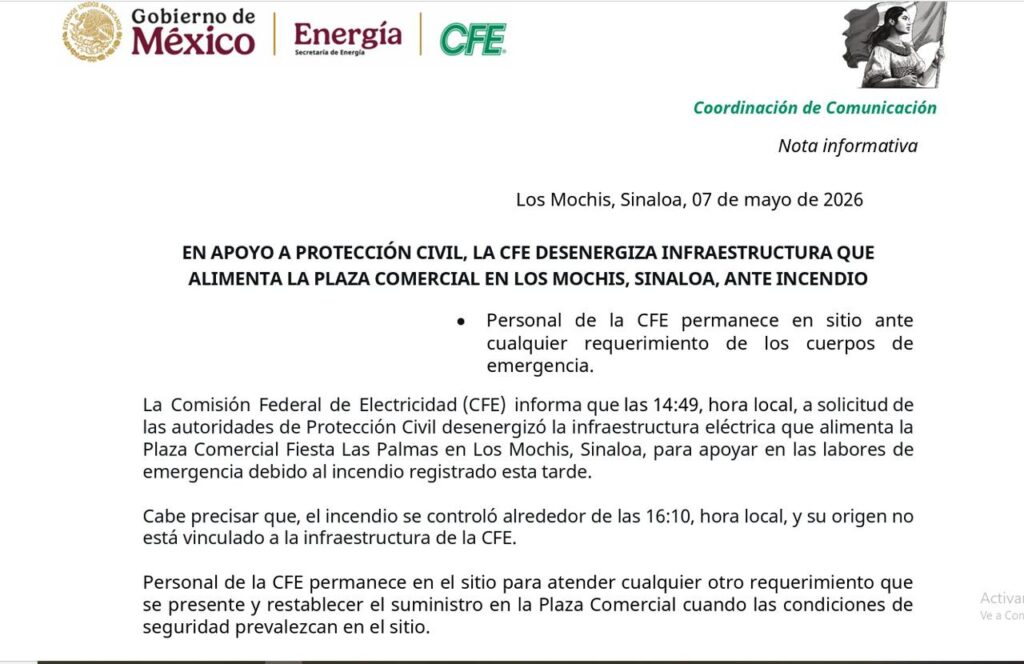 Comunicado de la Comisión Federal de Electricidad 