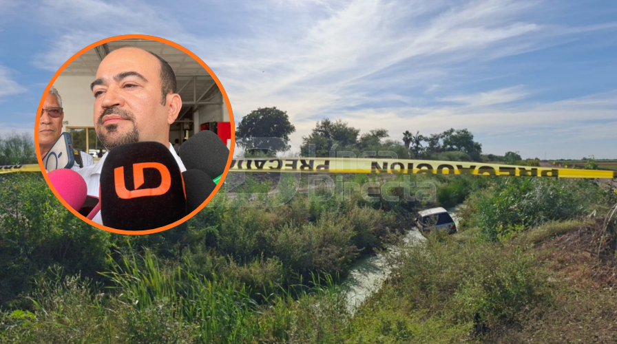 el Vicefiscal Jesús Arnoldo Serrano, y de fondo una camioneta en un canal en una zona rural
