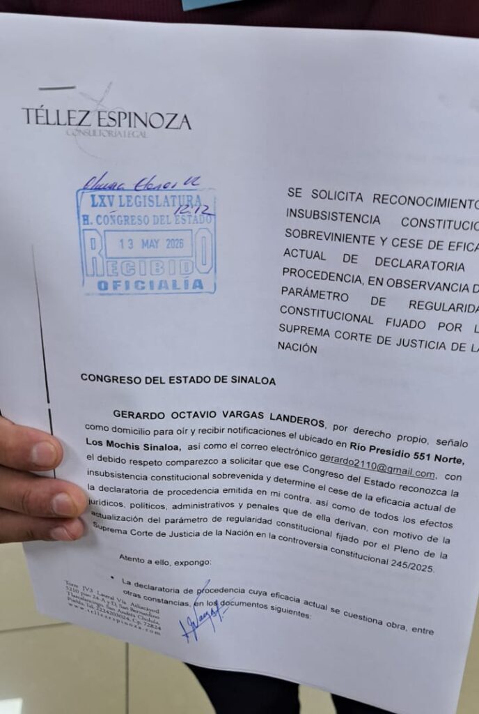 Solicitud al Congreso de Sinaloa por caso de Gerardo Vargas