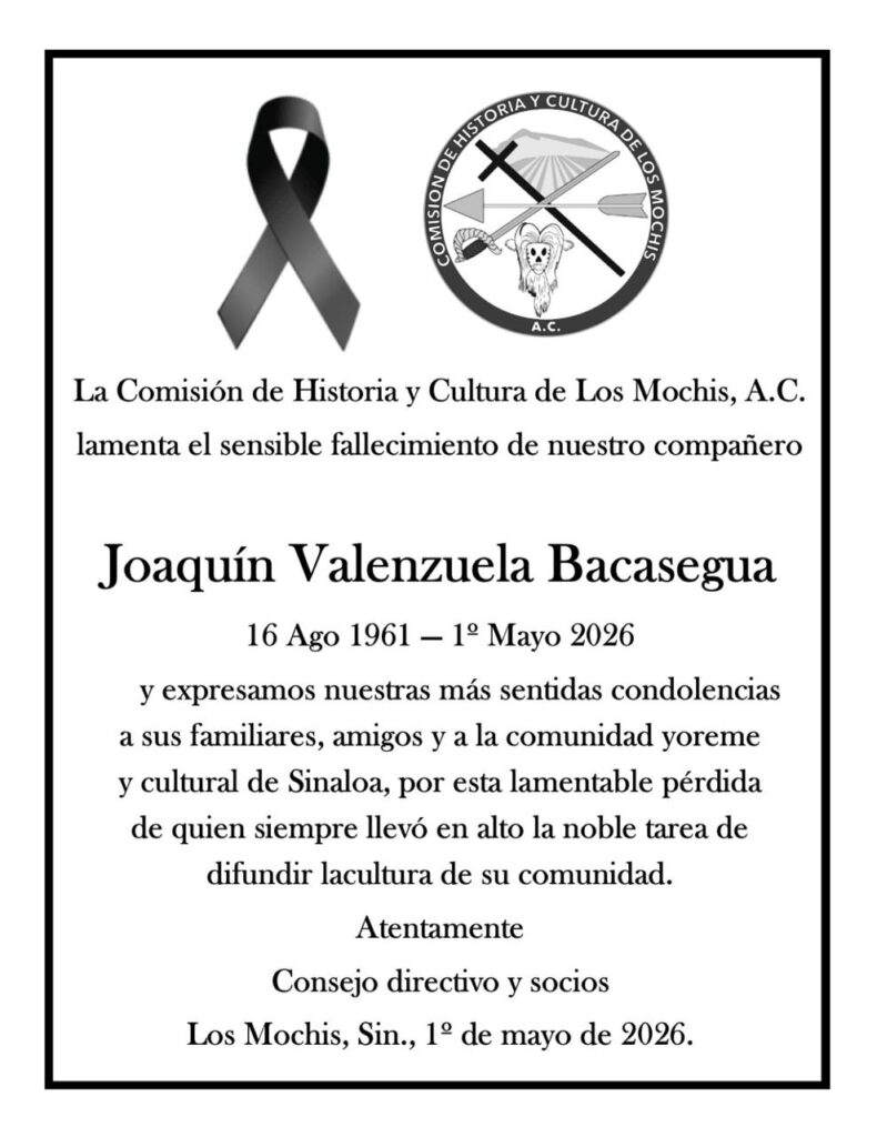 Esquela Joaquín Valenzuela Bacasegua