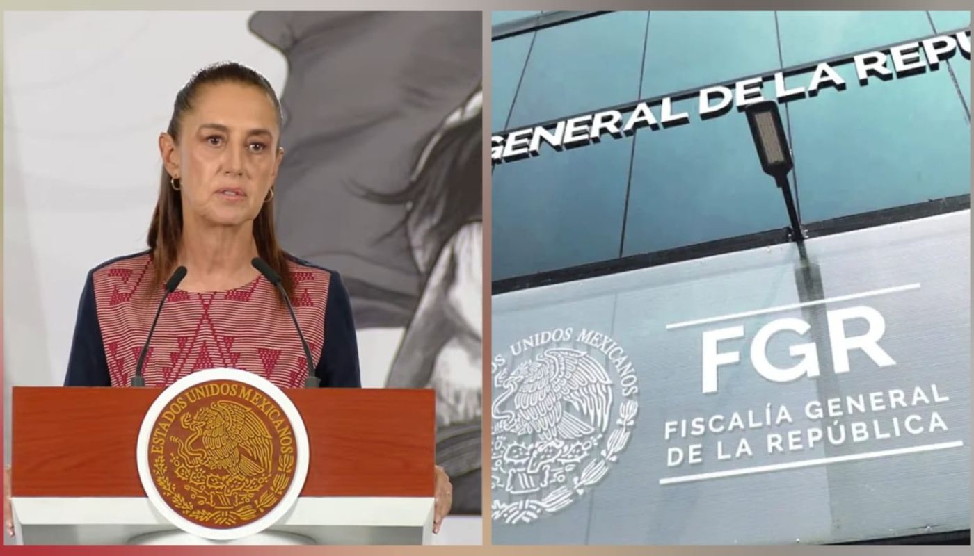 La presidenta de México, Claudia Sheinbaum y una fachada de la Fiscalía General de la República