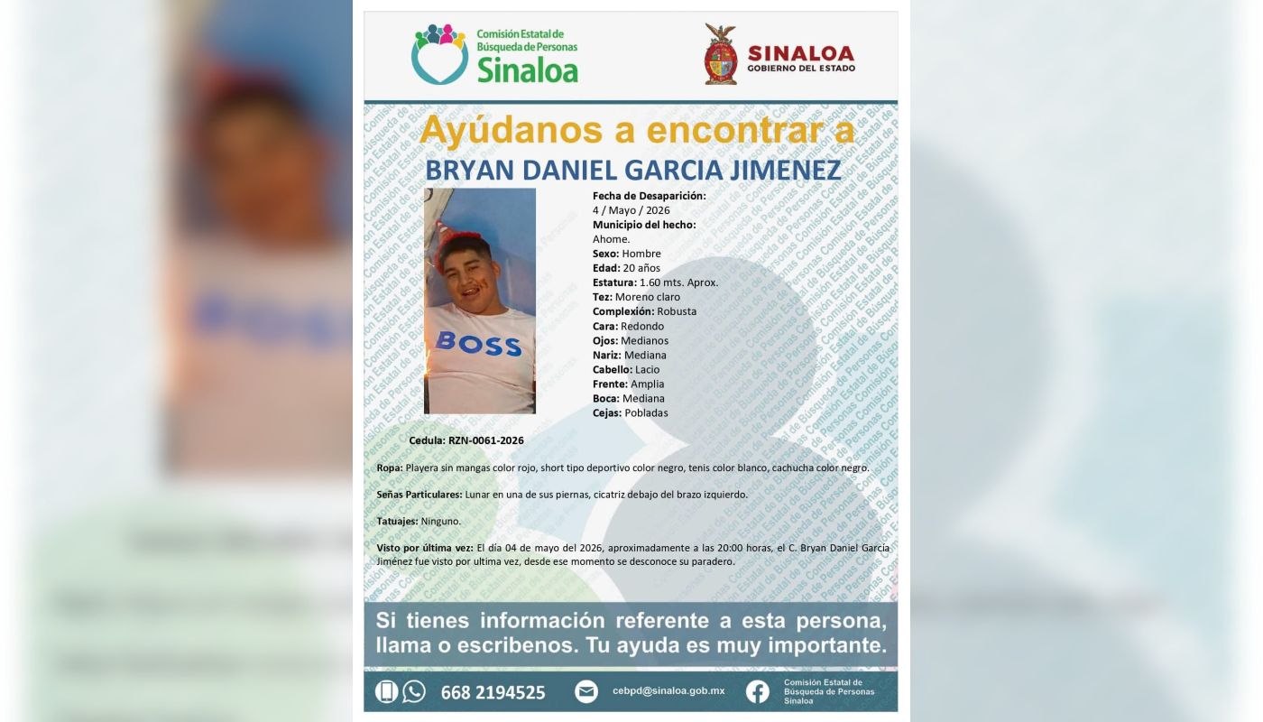 Ficha de búsqueda de una persona con información y una fotografía