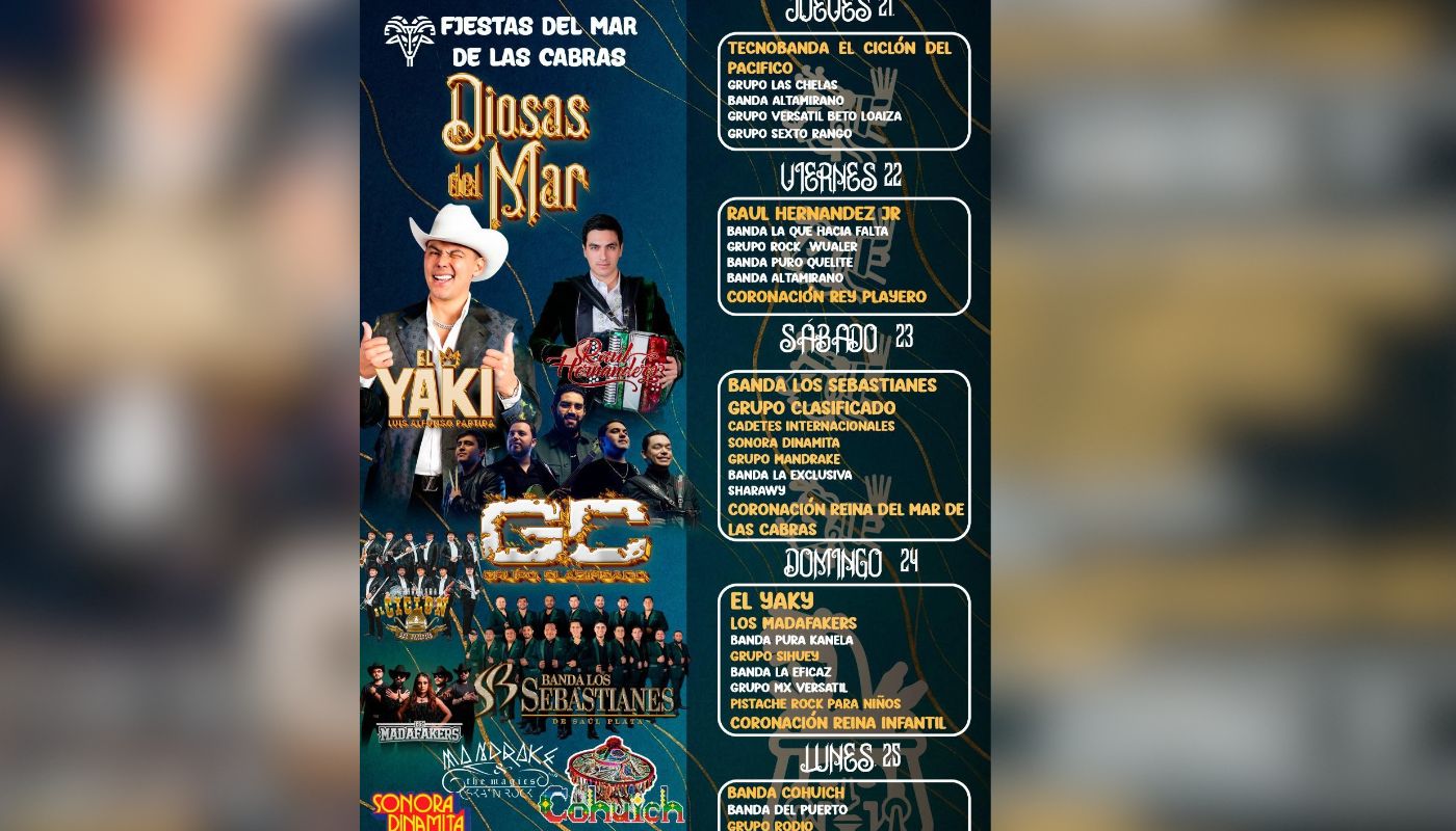 Flyer con artistas invitados en el Fiestas del Mar de las Cabras 2026