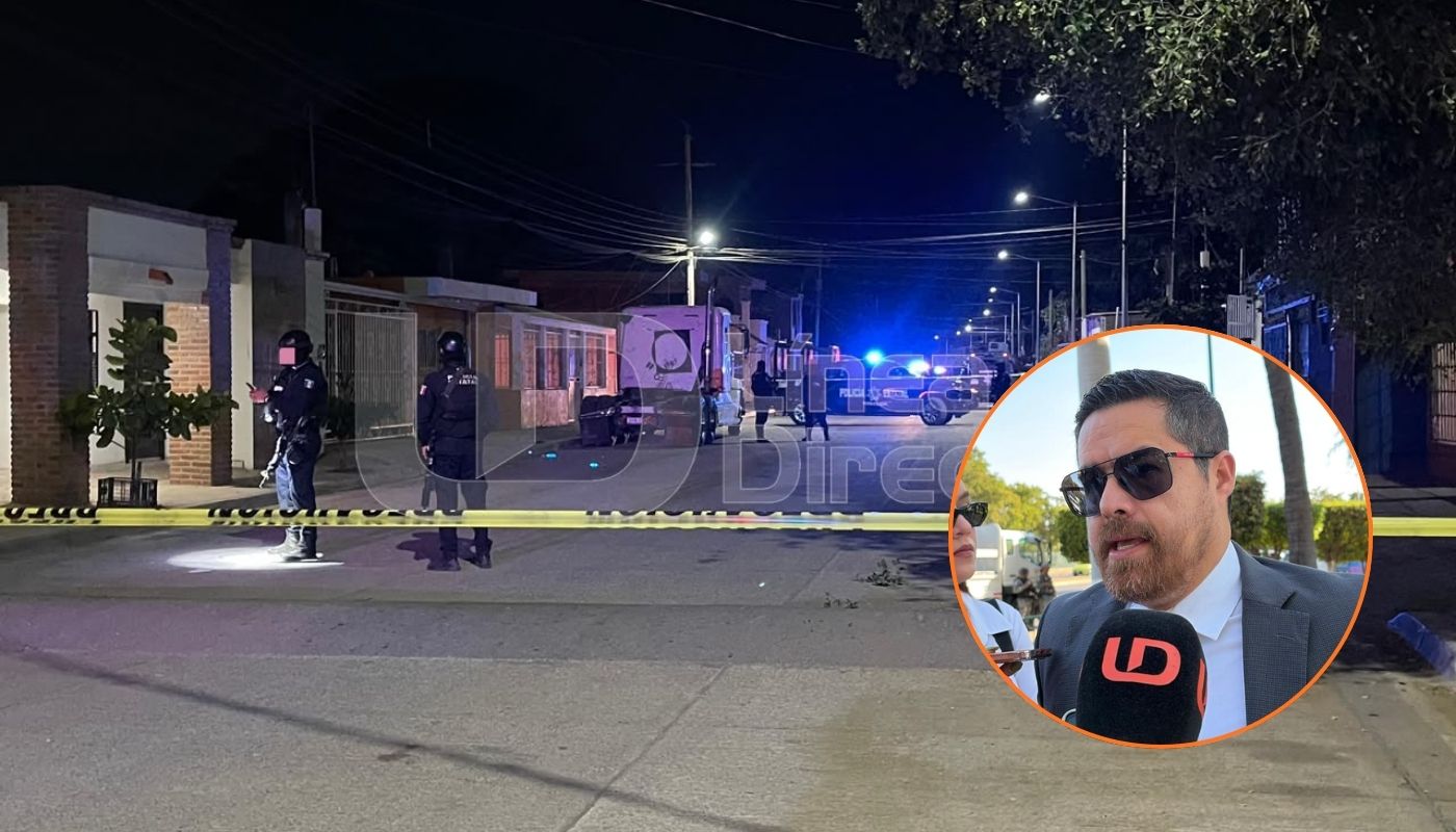En grande calle de colonia, asegurada con cinta amarilla y en circulo titular de salud en Sinaloa