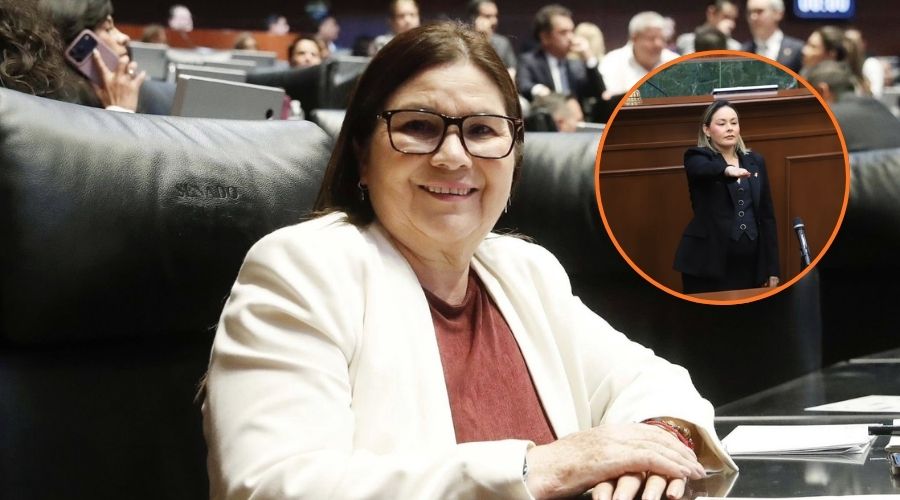 En grande Imelda Castro posando para la foto y en circulo Yeraldine Bonilla tomado protesta