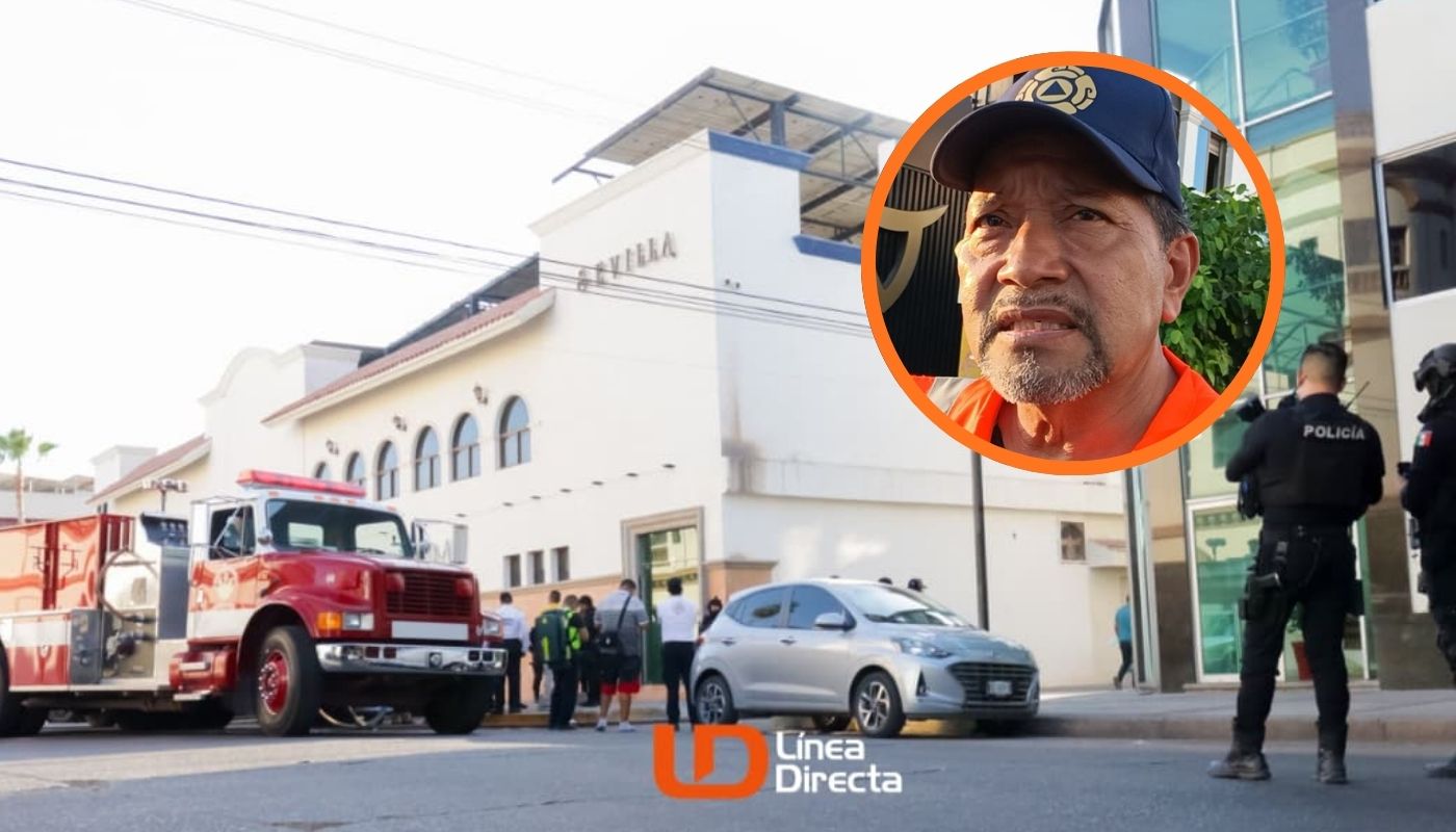 Restaurante junto a un camión de bomberos y en un circulo Mario Cosme Gallardo