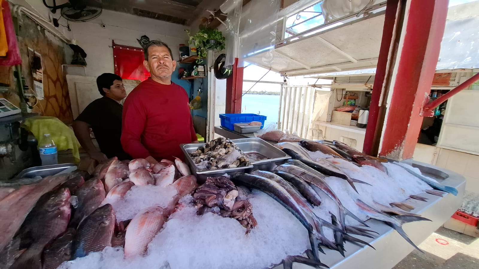 Local de venta de pescado y locatarios dentro del establecimiento