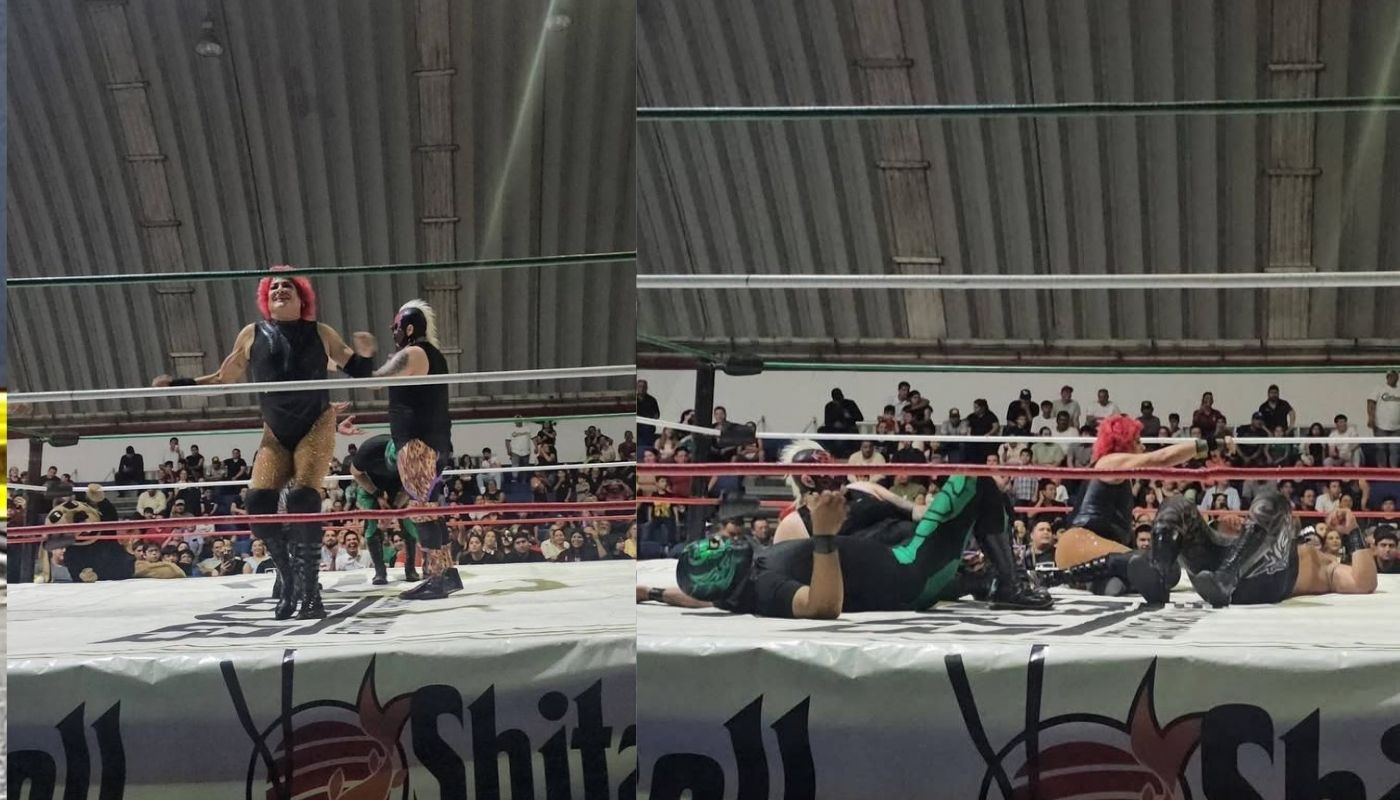 Luchadores junto a Pimpinela Escarlata en el ring