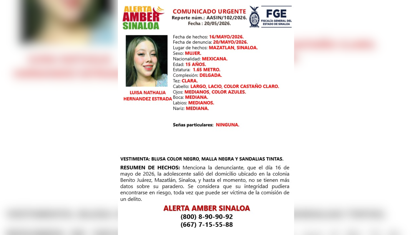 Ficha de búsqueda de Luisa Nathalia Hernández Estrada.