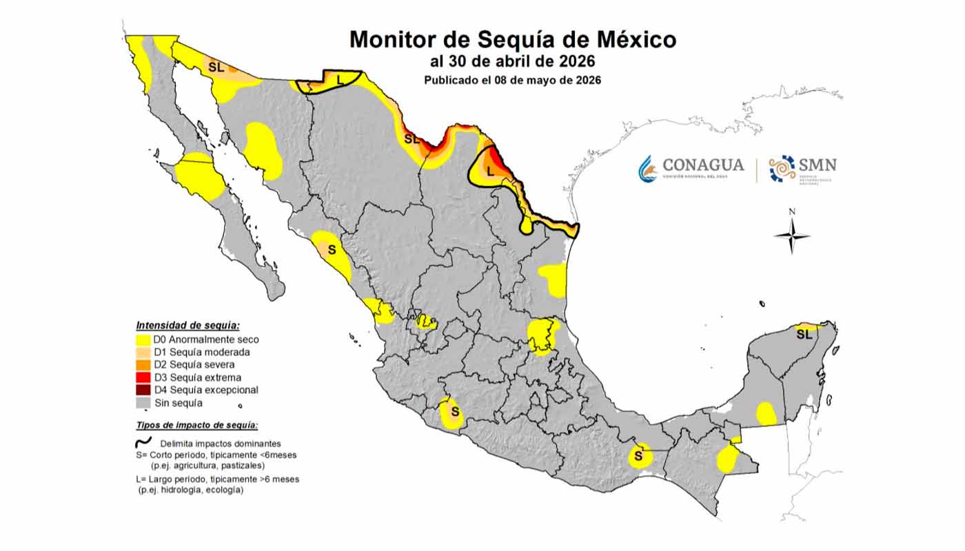 Monitor de Sequía en México al 30 abril 2026