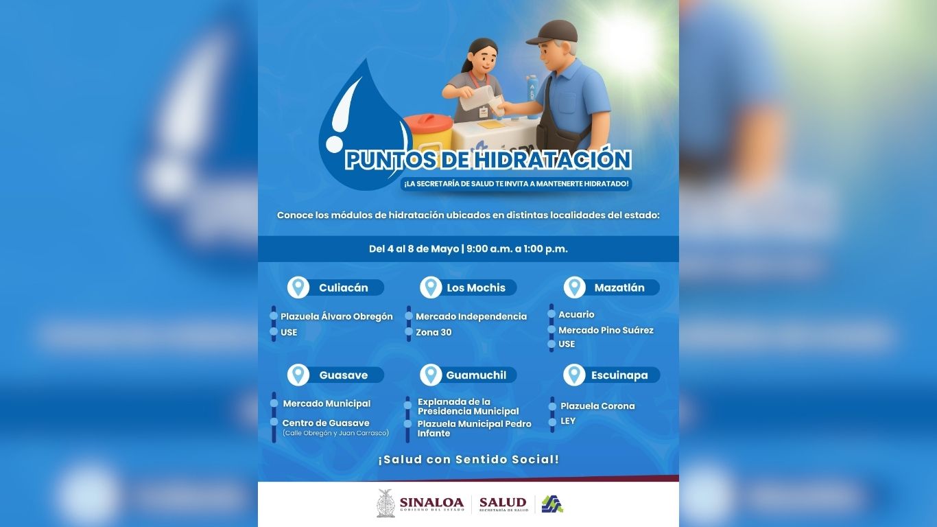 Imagen informativa de puntos de hidratación en Sinaloa