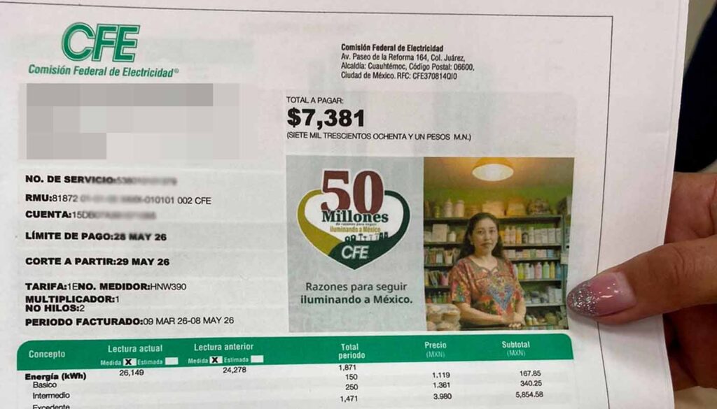 Recibo de CFE en Sinaloa