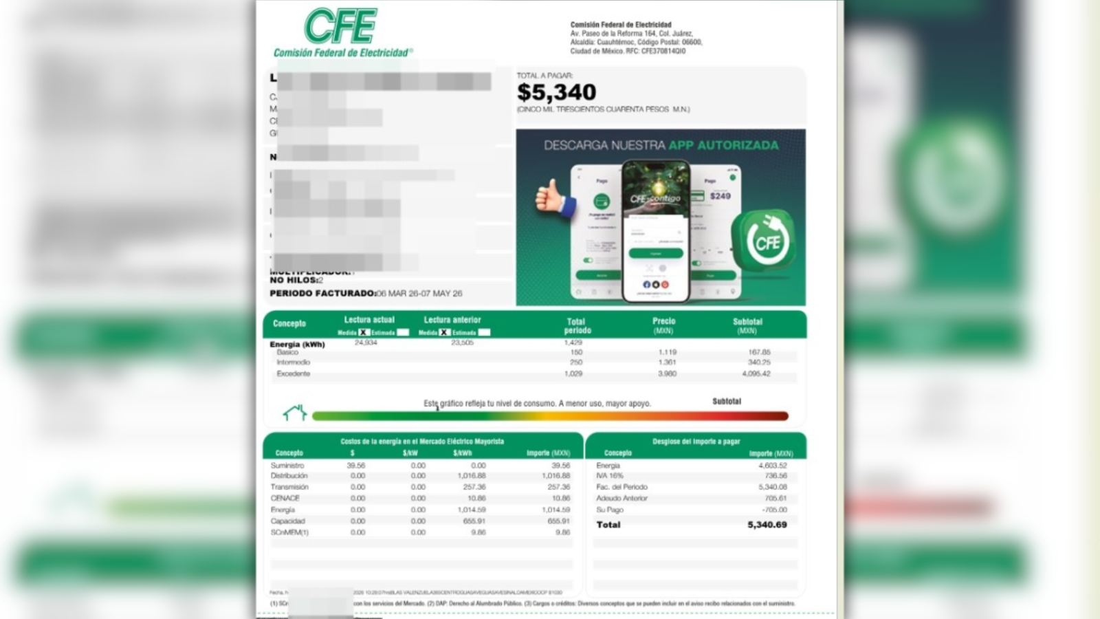 Recibos CFE de “terror” de 750 a 5 mil 400