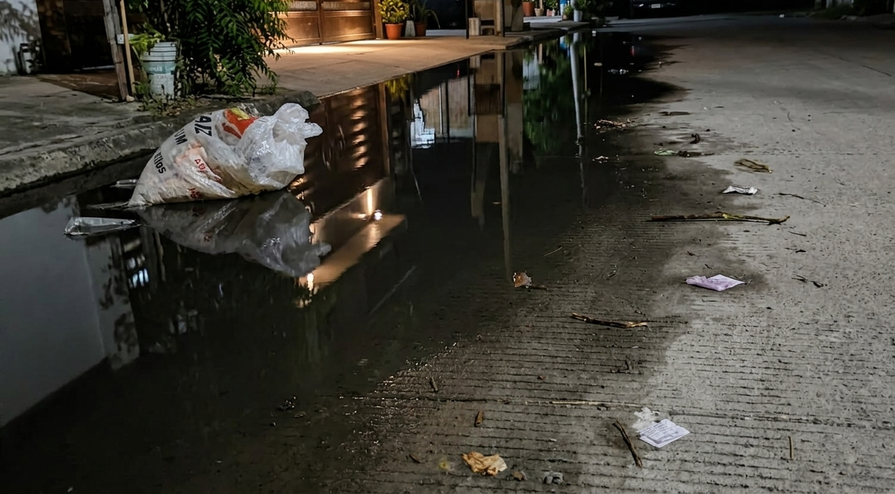 Aguas negras en calle