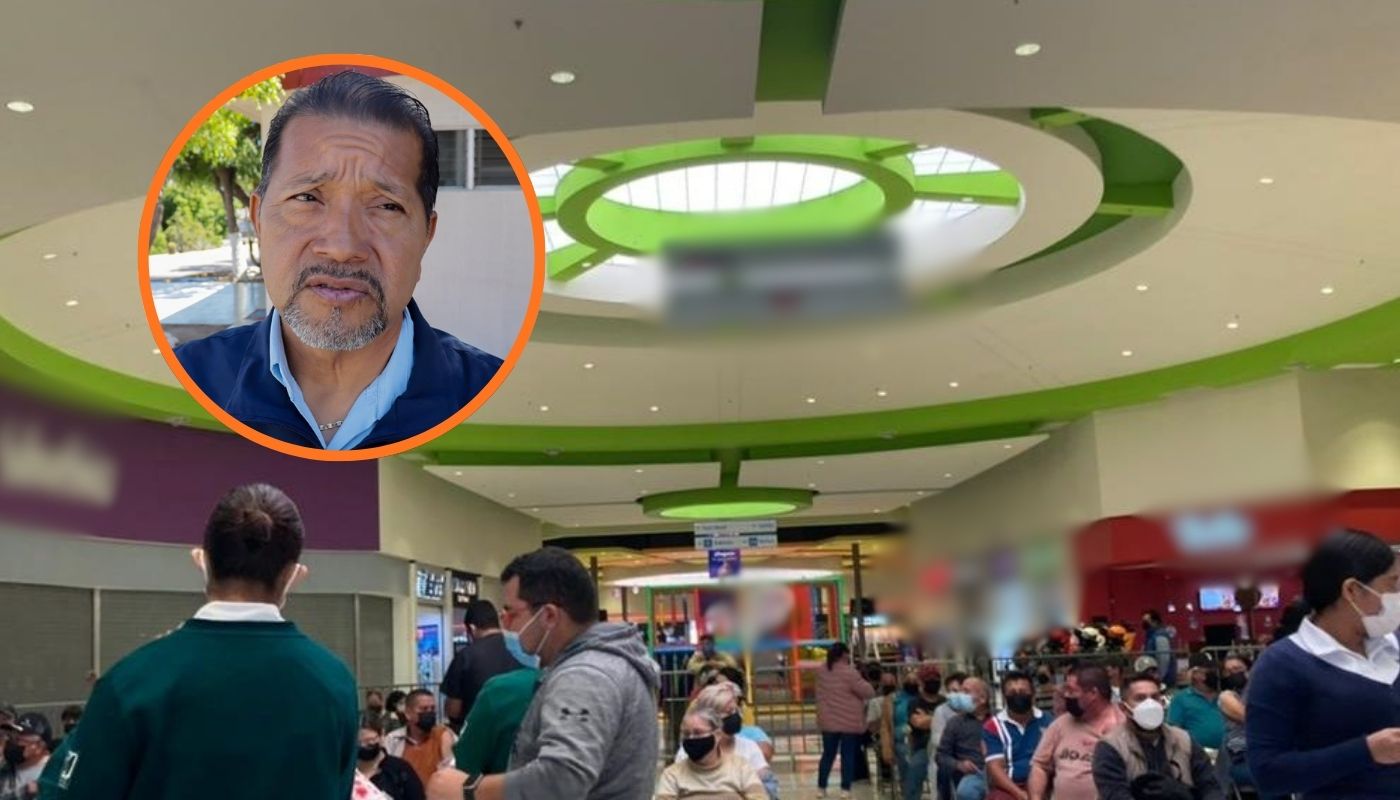 Plaza comercial de Los Mochis junto a un circulo con Mario Cosme Gallardo
