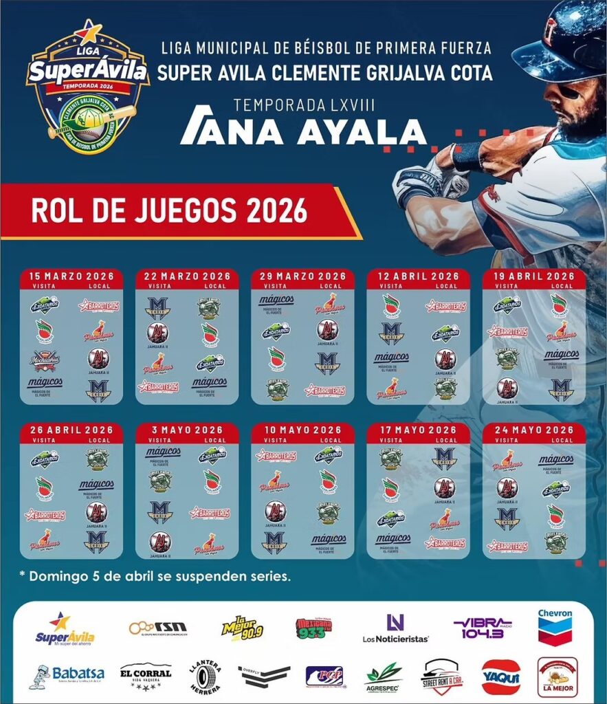 Rol de juegos de la Liga Súper Ávila Clemente Grijalva Cota