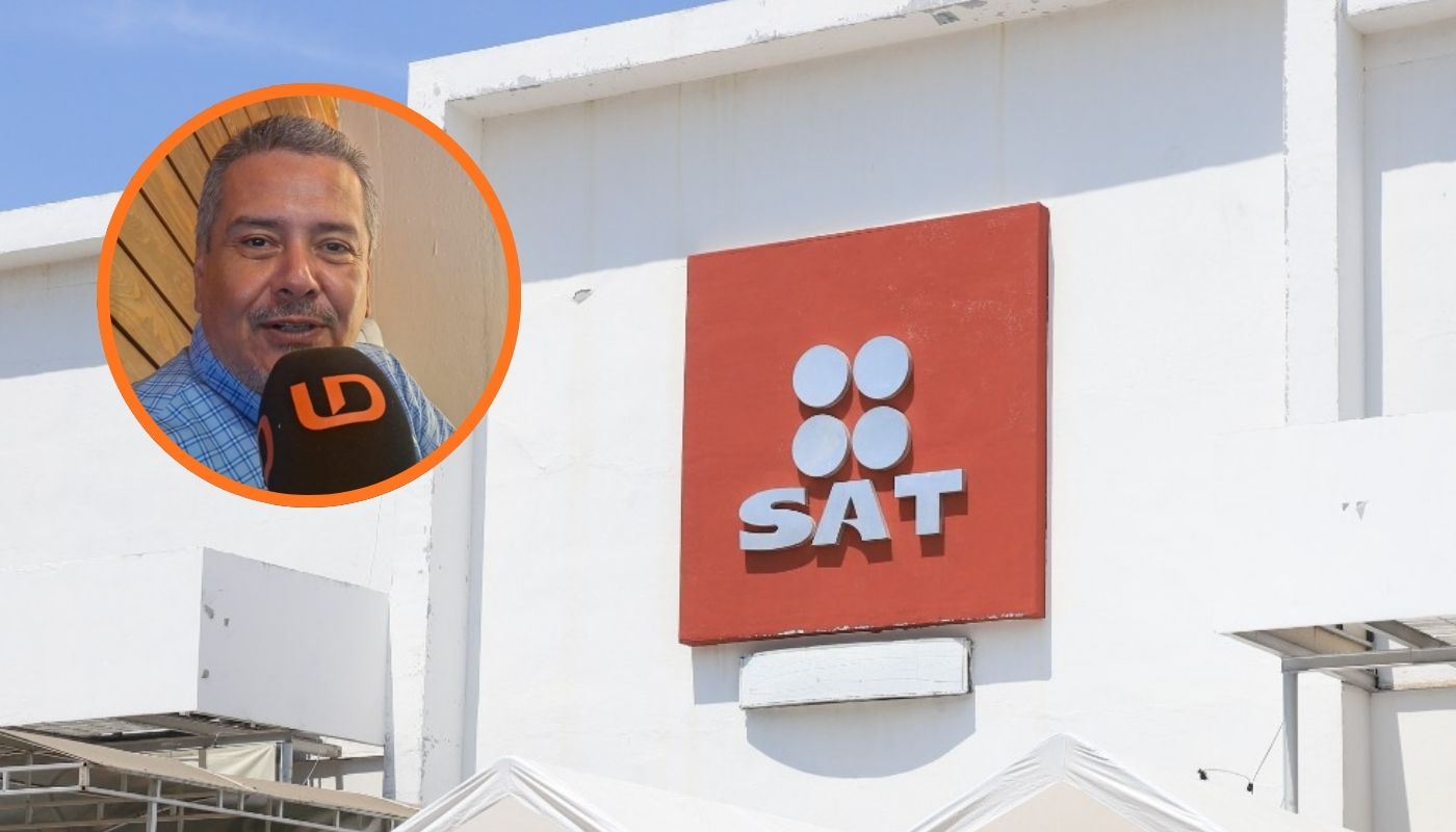 Fachada con el logo del SAT junto a José Ramos Ortiz