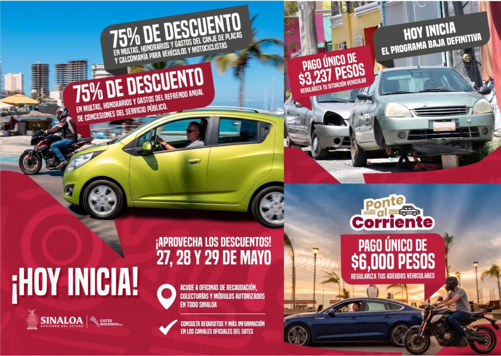 Flyer con información de descuentos e imagenes de carros