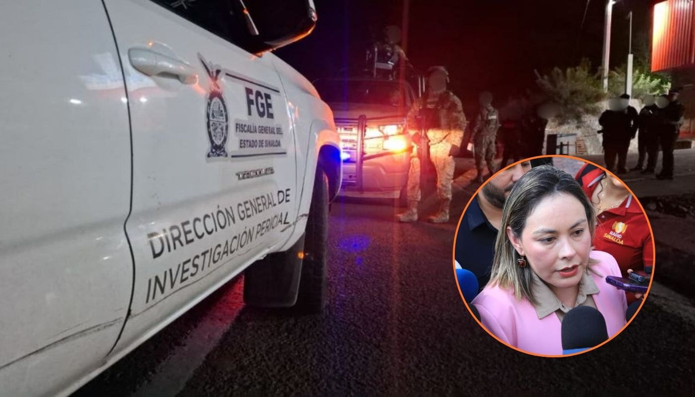 En grande unidad de la FGE y militares detrás, en circulo gobernadora de Sinaloa