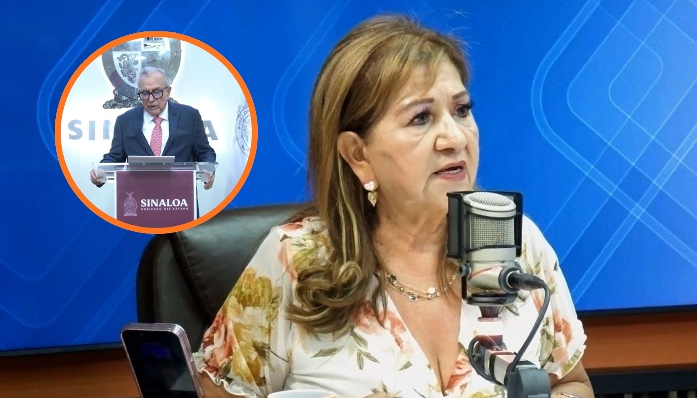 Tere Guerra junto a Rubén Rocha Moya en un circulo