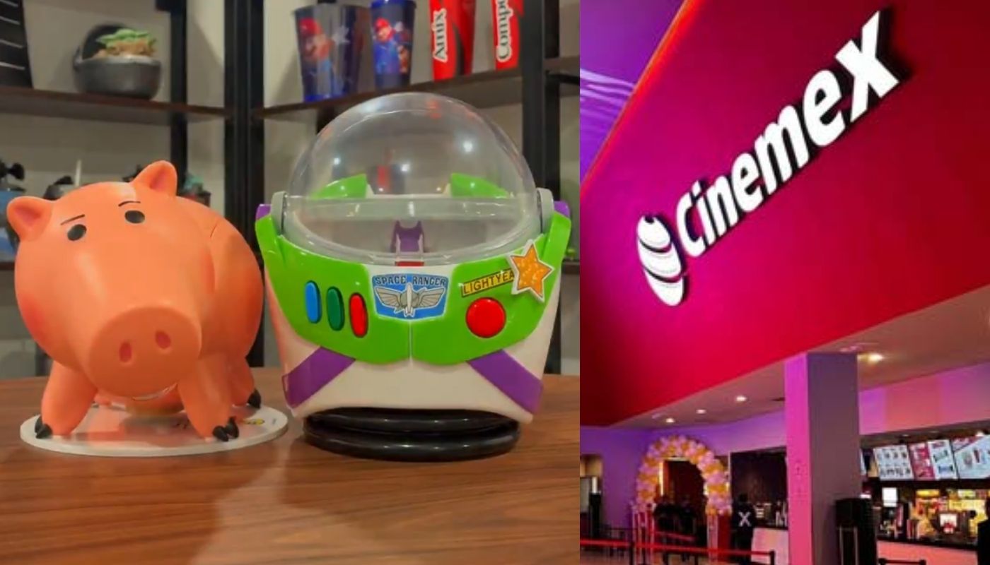 Palomera de Ham y Buzz Lightyear junto a el logo de Cinemex