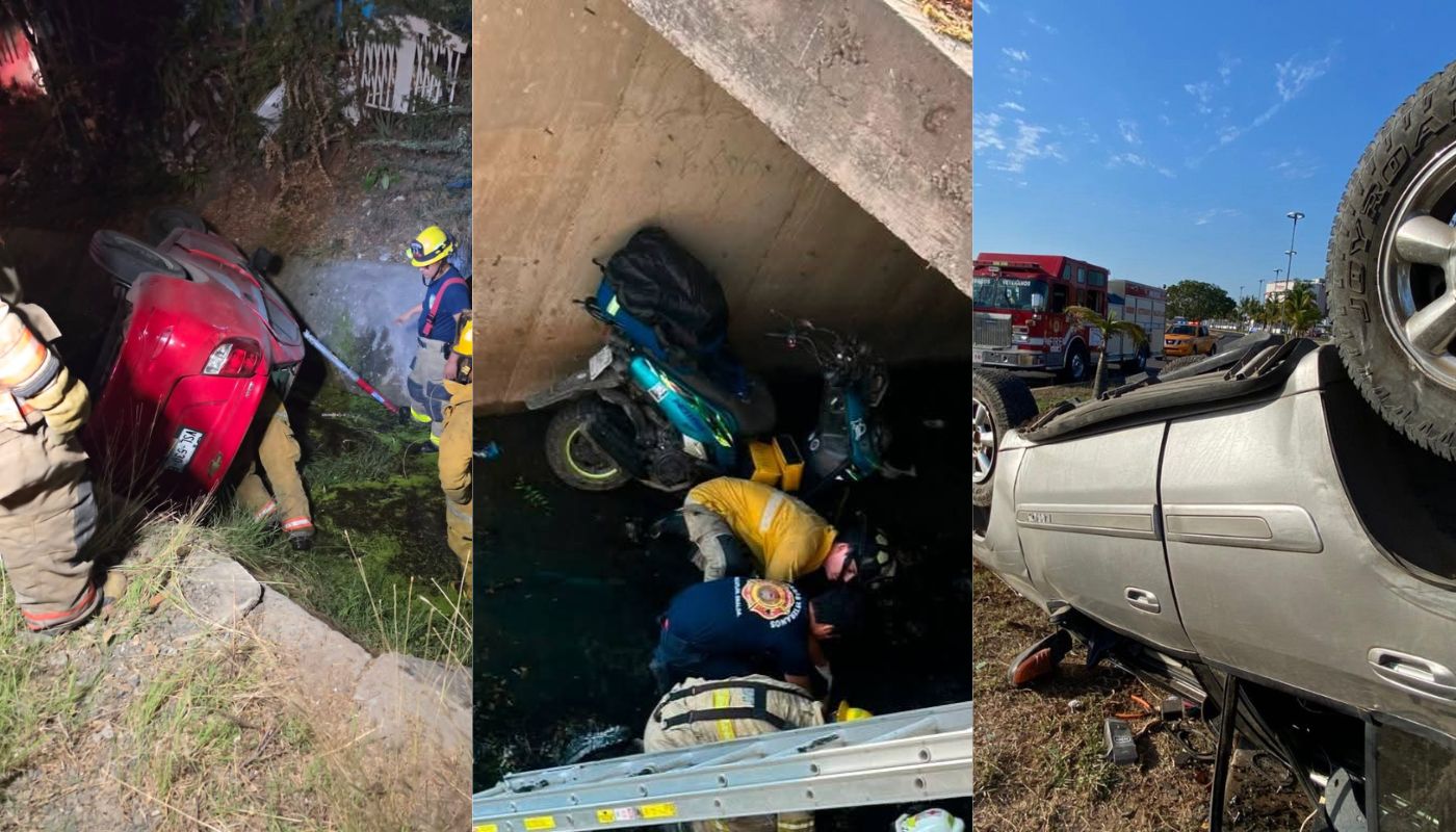 Vehículos volcados y elementos de rescate apoyando a los lesionados