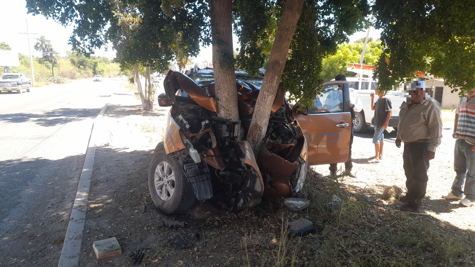 Automóvil impactado contra árbol carretera Los Mochis-Choix en El Fuerte