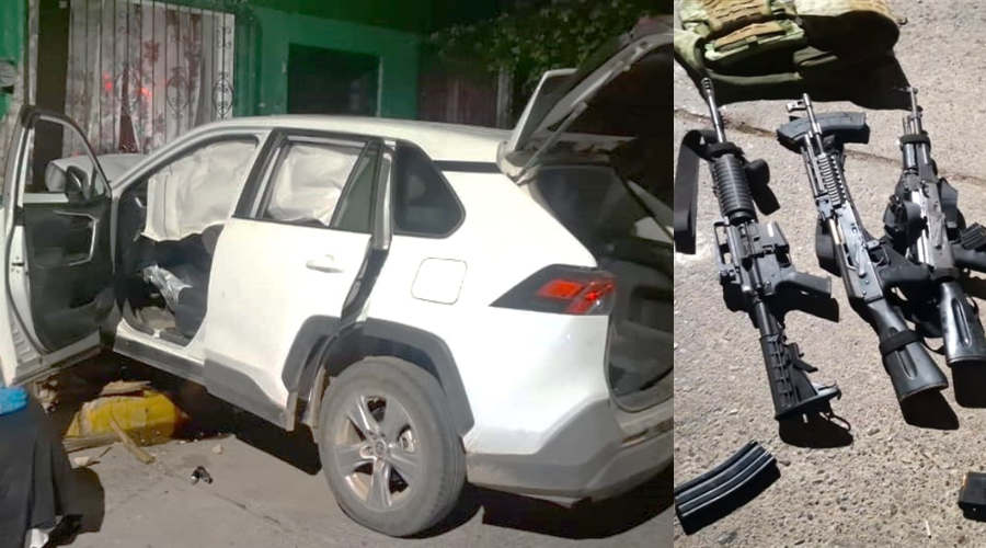 Carro y armamento asegurado en Escuinapa