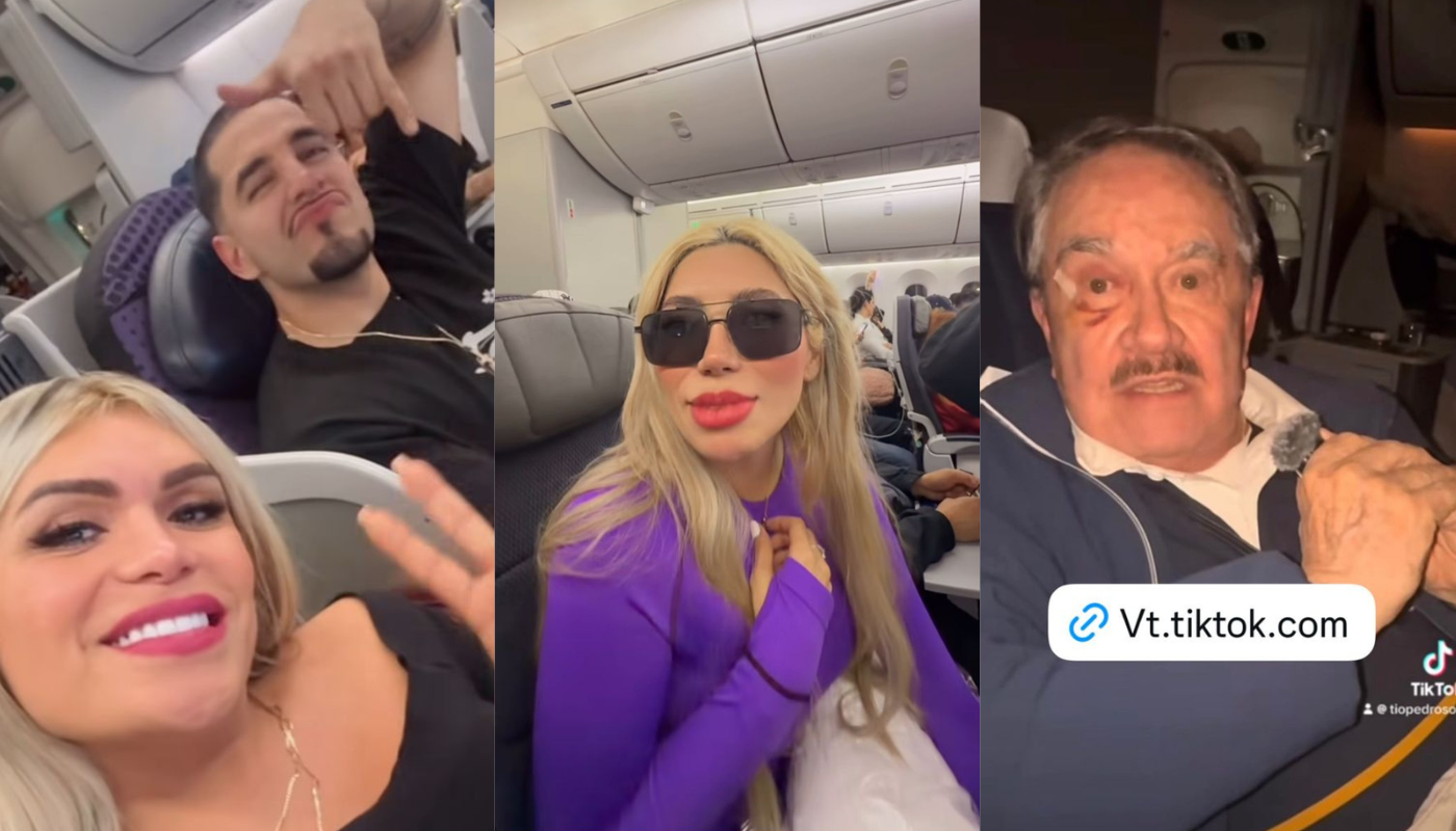Wendy Guevara y varios influencers durante un vuelo rumbo a Corea del Sur.