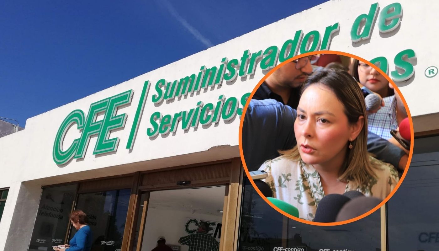Instalaciones de CFE y en un círculo la gobernadora de Sinaloa, Yeraldine Bonilla